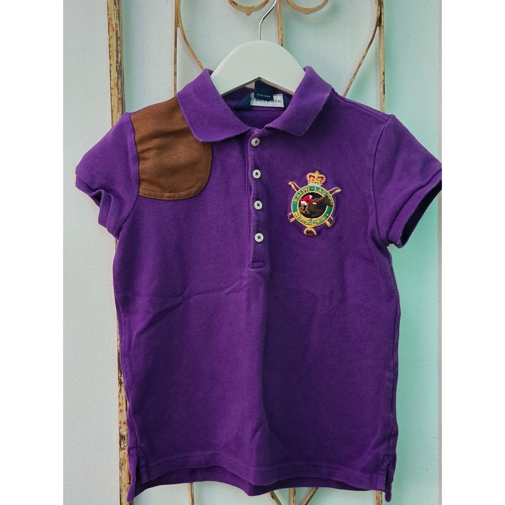 Ralph Lauren Kids Polo Shirt Size 6 Purple Equestrian‎ Patch Short Sleeve